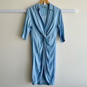 ZARA | Chambray Denim Twist-Front Tunic Top